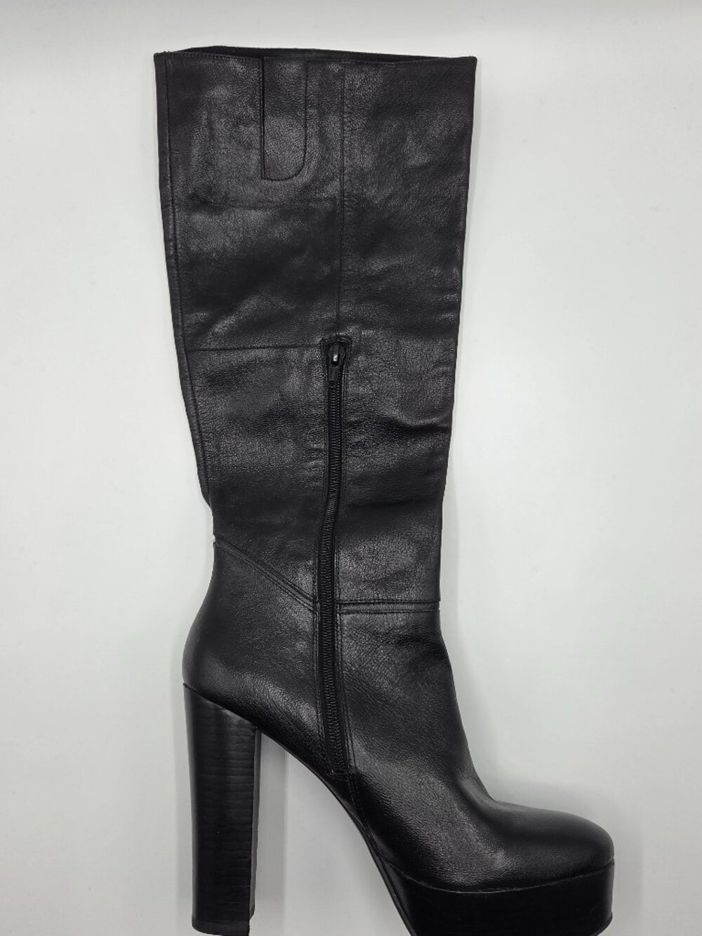 Nine West Black Leather Platform Knee-High Boots 5” Heel Size 8.5 NWOT